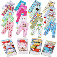 Set of five children's leggings featuring colorful cartoon prints by Ancient Energy, made from comfortable stretchy fabric.