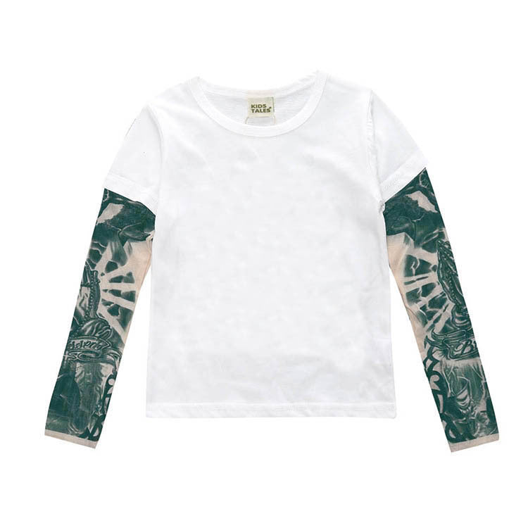 Ancient Energy tattoo boy t-shirt featuring a bold tattoo-inspired design on a black fabric background.