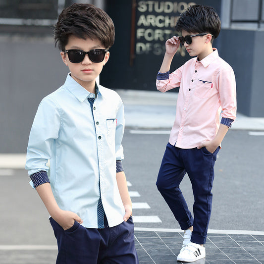 Ancient Energy polka dot shirt with fan lapel, suitable for students in spring and autumn, stylish and trendy for casual wear.
