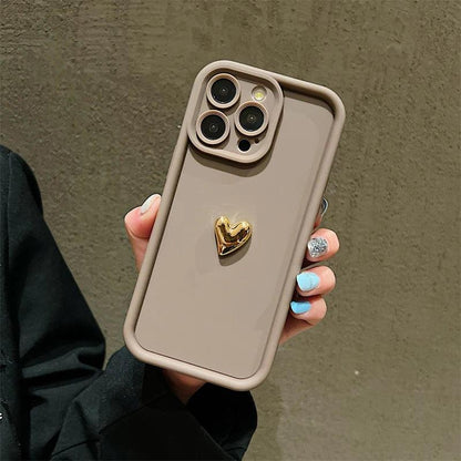3D Gold Heart Silicone Soft Phone Case For iPhone 15 14 13 12 11 16 Pro Max XS XR 7 8 Plus SE 2020 Shockproof Candy Matte Cover - MANDOTOS