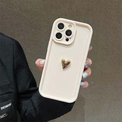 3D Gold Heart Silicone Soft Phone Case For iPhone 15 14 13 12 11 16 Pro Max XS XR 7 8 Plus SE 2020 Shockproof Candy Matte Cover - MANDOTOS