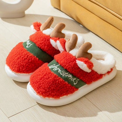Christmas Shoes Winter Home Slippers Elk Soft Cozy Bedroom Slipper Slip On House Shoes - MANDOTOS