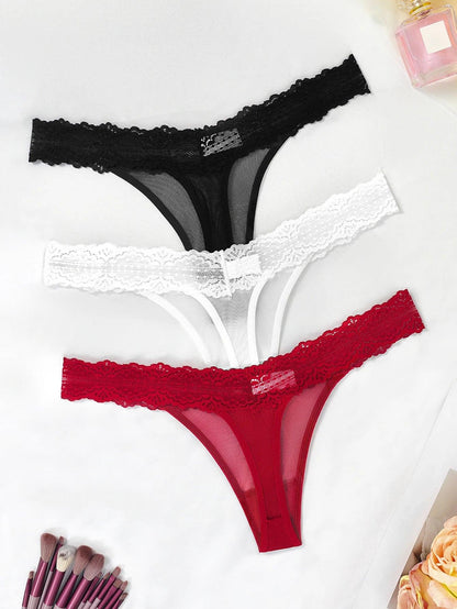 3pcs/Set Sexy Women G-string Underwear Multi Color Female Thongs Breathable Floral Panties Lady Underpants Intimate Lingerie - MANDOTOS