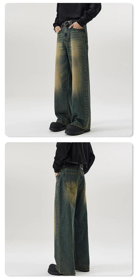 4 Colors Autumn Vintage Distressed Men's Baggy Straight Jeans Fashion Korean High Street Denim Pants Streetwear Male Trousers - MANDOTOS