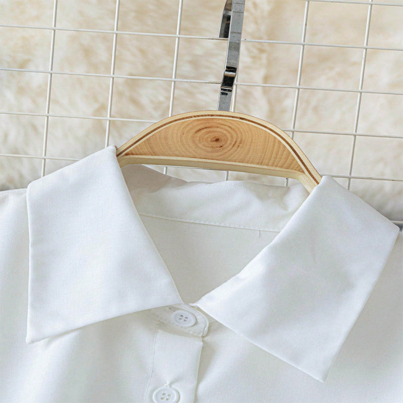 Women's Elegant Lapel Button-Down Top With Adjustable Metal Waist Belt Solid Color Loose Fit Blouse For Casual & Office Wear