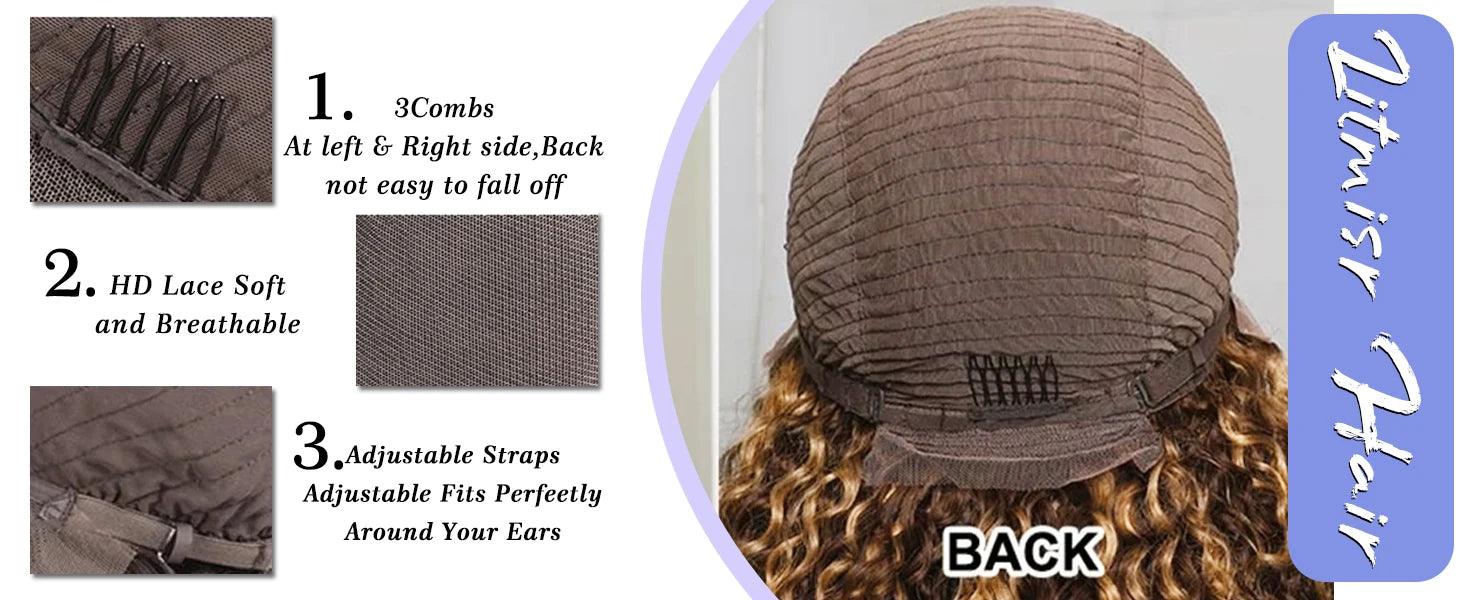 4/27 Highlight Ombre Deep Wave HD Lace Front Wig 180 Density Curly 30 nch 13x5 Brown 13x6 Lace Frontal Human Hair Wig Brazilian - MANDOTOS