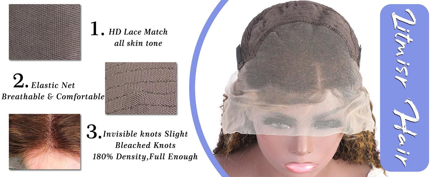 4/27 Highlight Ombre Deep Wave HD Lace Front Wig 180 Density Curly 30 nch 13x5 Brown 13x6 Lace Frontal Human Hair Wig Brazilian - MANDOTOS