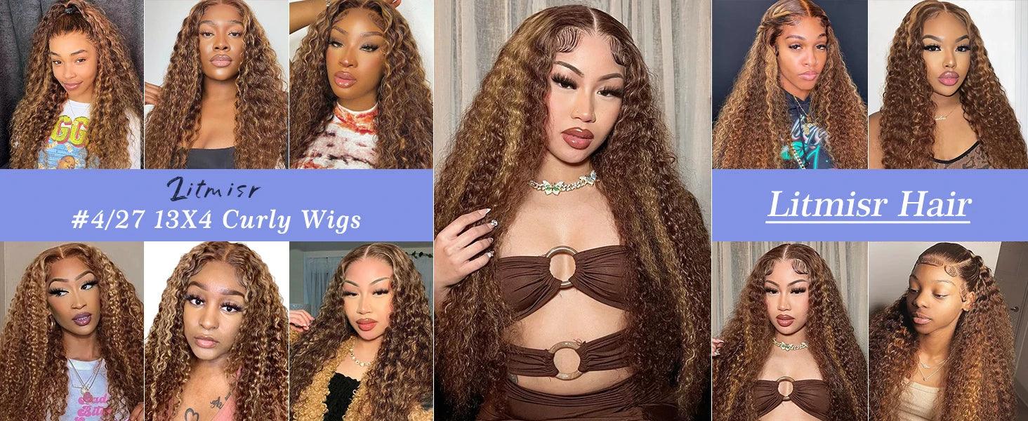 4/27 Highlight Ombre Deep Wave HD Lace Front Wig 180 Density Curly 30 nch 13x5 Brown 13x6 Lace Frontal Human Hair Wig Brazilian - MANDOTOS