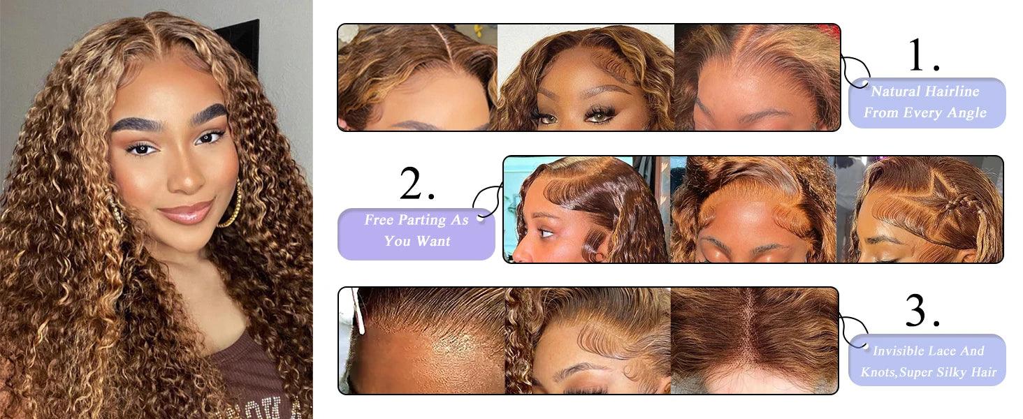 4/27 Highlight Ombre Deep Wave HD Lace Front Wig 180 Density Curly 30 nch 13x5 Brown 13x6 Lace Frontal Human Hair Wig Brazilian - MANDOTOS