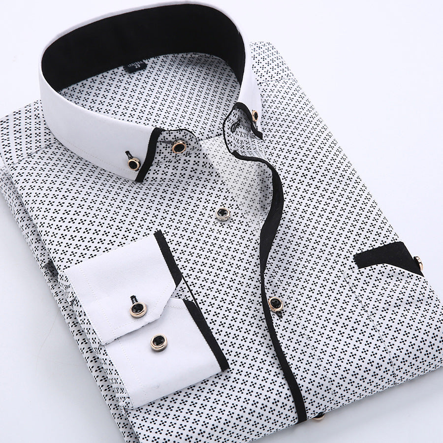 Slim-fit Business Dress Men's Shirt Fashionable Printed Thin Casual Shirt Youth Long-sleeved Fashionable All-match Top for Men