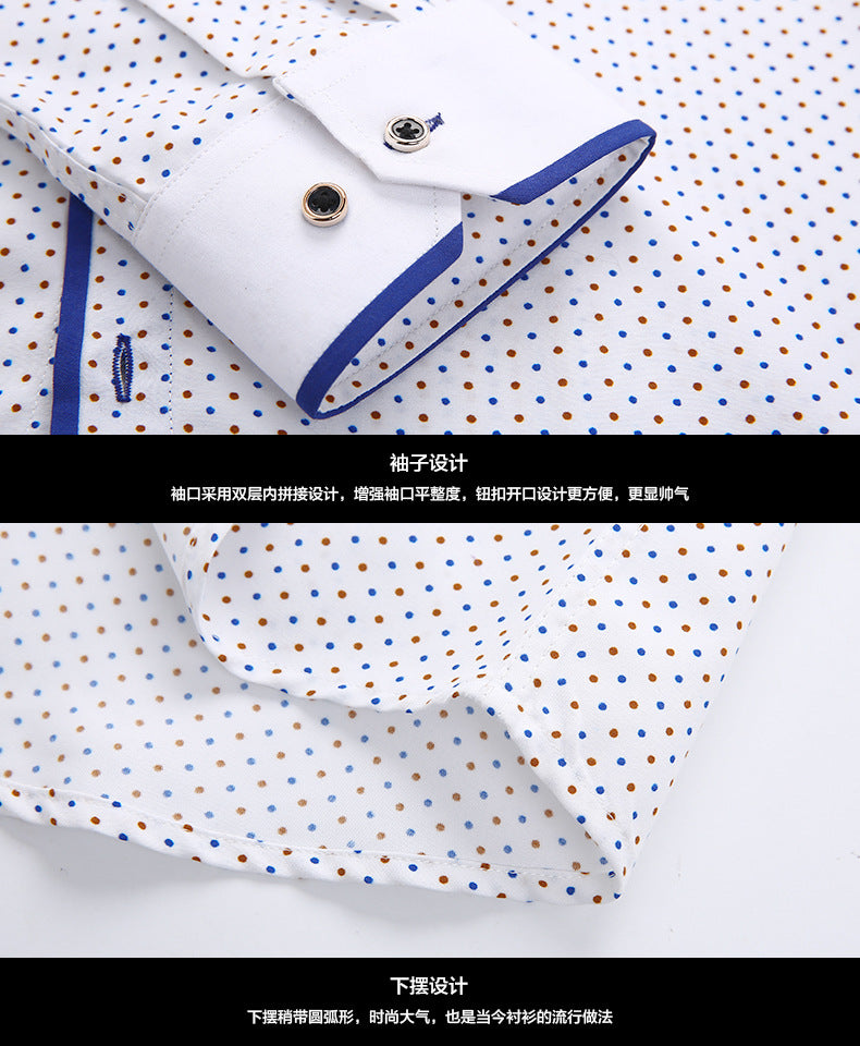 Slim-fit Business Dress Men's Shirt Fashionable Printed Thin Casual Shirt Youth Long-sleeved Fashionable All-match Top for Men