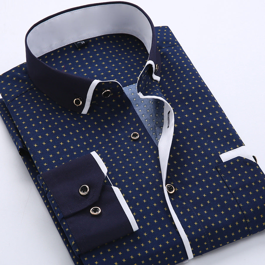 Slim-fit Business Dress Men's Shirt Fashionable Printed Thin Casual Shirt Youth Long-sleeved Fashionable All-match Top for Men