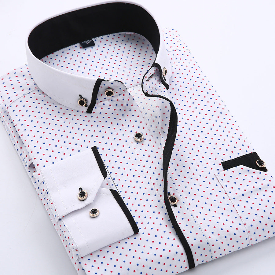 Slim-fit Business Dress Men's Shirt Fashionable Printed Thin Casual Shirt Youth Long-sleeved Fashionable All-match Top for Men
