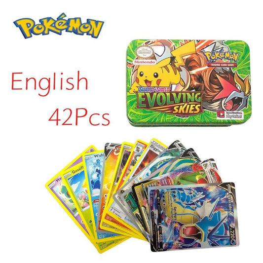 42pcs/set Iron Metal Box Pokemon TAKARA TOMY Battle Toys Lost Origin Pokemons Box with Pikachu Game Anime Bank Cards for Childre - MANDOTOS