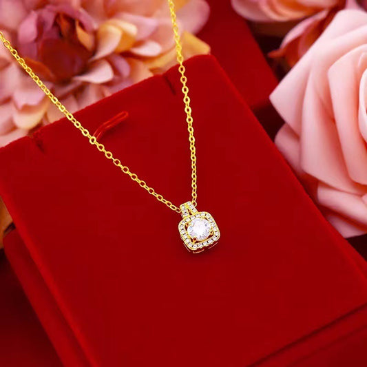 Fashion Jewelry Set Zircon Gem Pendant Chain Choker Necklace For Women Gold Color Stud Earring Statement Wedding Ring - MANDOTOS