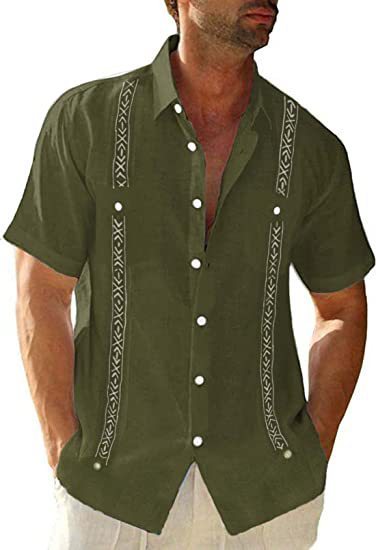 Men's Casual Guayabera Cuban Shirt Outdoor Casual Short Sleeve Printed Clothing Sports Fashion Streetwear Designer - MANDOTOS