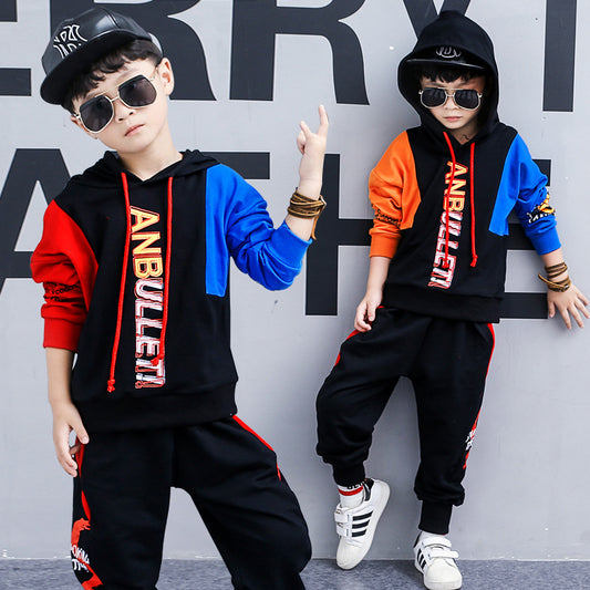 Ancient Energy boys' spring long-sleeved sports two-piece suit, Korean children's clothing, casual outfit for boys.