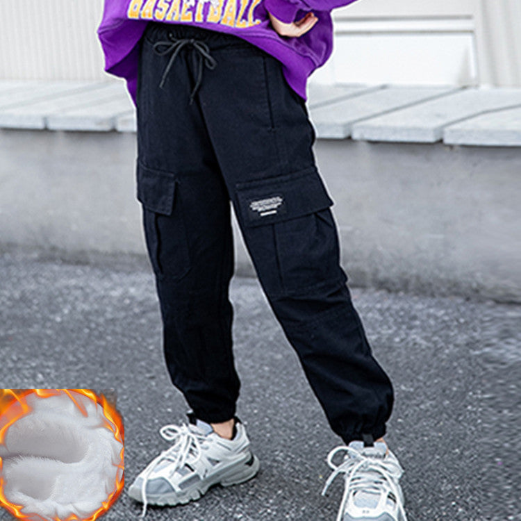 Teenager middle school student workwear leggings from Ancient Energy, black stretch trousers for elementary school children.