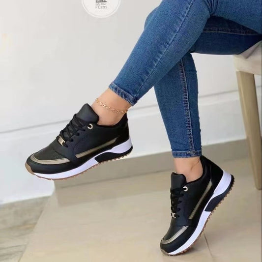 Casual Lace-up Flat Shoes Women Shallow Round Toe Sports Walking Sneakers - MANDOTOS