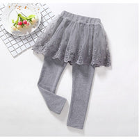 Children's Cotton Leggings with Lace Skirt Design from Ancient Energy, featuring a cute pink and white color scheme and playful style.