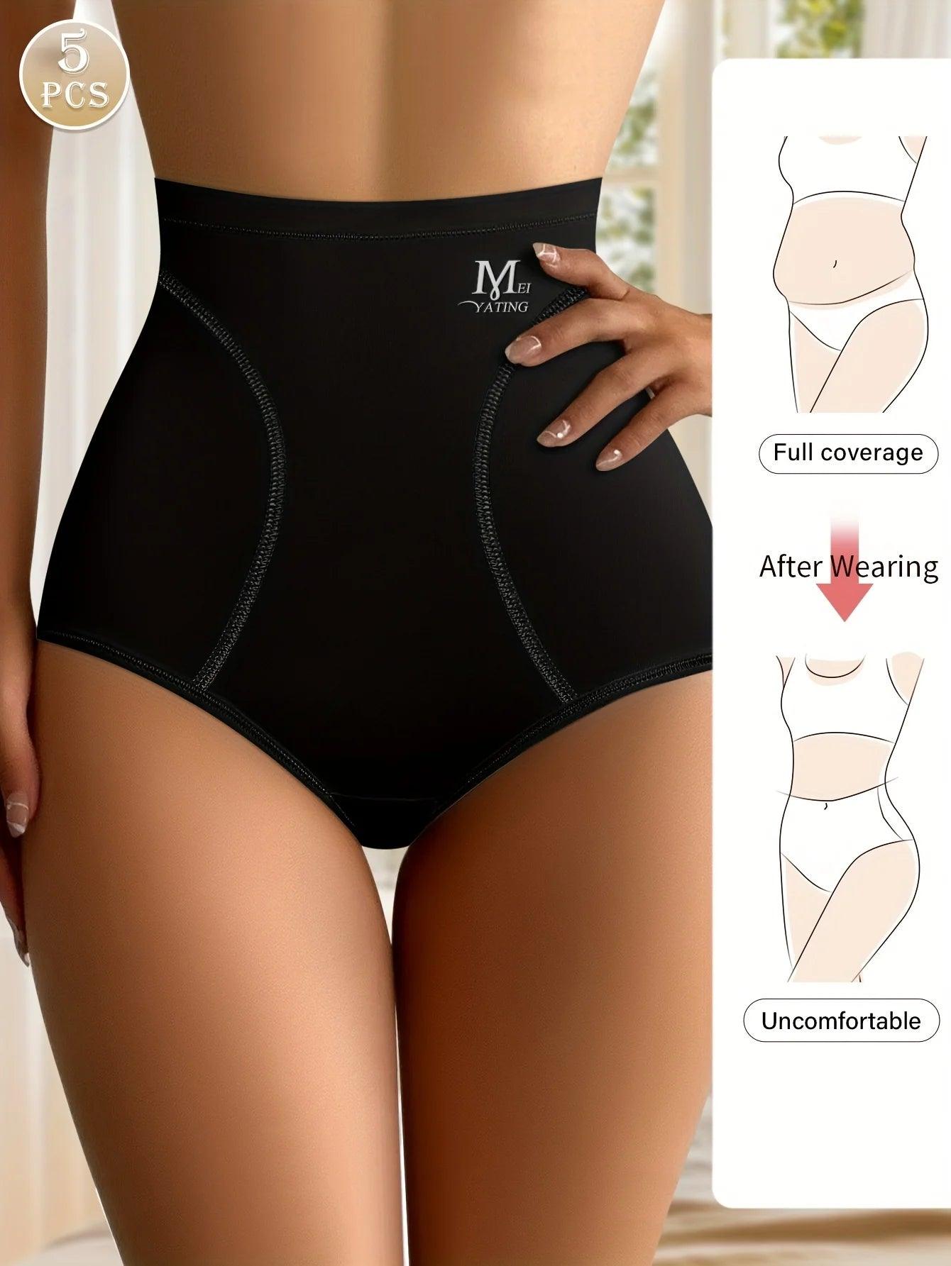 5 pcs high waist tummy Ice silk scarless women's triangle panties comfortable breathable buttocks summer thin models - MANDOTOS