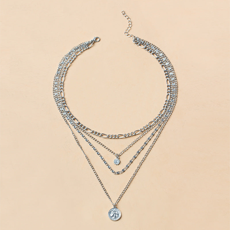 Chunky Gold Necklace Chunky Charm Necklace For Women Layered Gold Necklace For Women Silver Coin Necklace Jewelry Gifts For Women - MANDOTOS