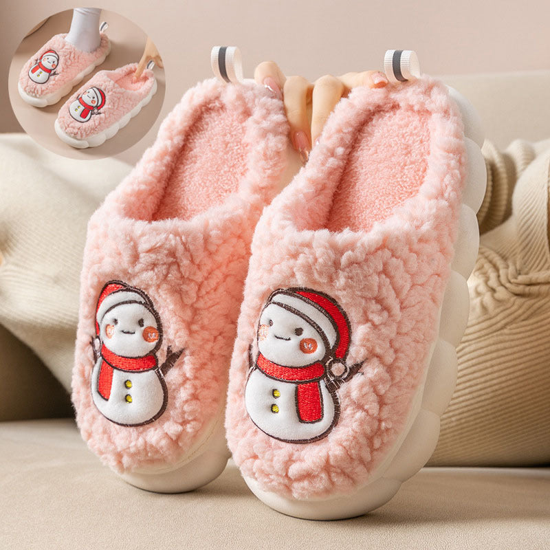 Cute Snowman Slippers Winter Indoor Household Warm Plush Thick-Soled Anti-slip Couple Home Slipper Soft Floor Bedroom House Shoes - MANDOTOS