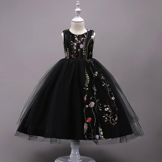 Embroidered kids dress for ages 4 to 15 by Ancient Energy, featuring colorful floral embroidery and a comfortable fit.