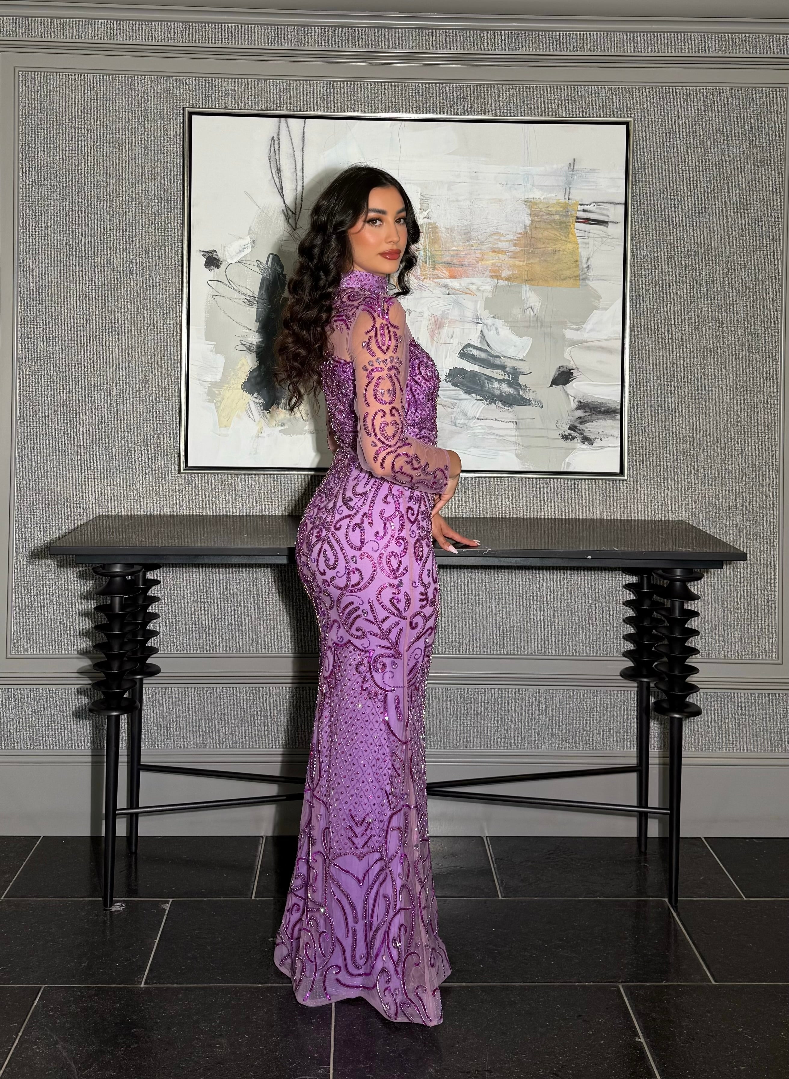 Deema High Neckline Tulle Embroidered Dress