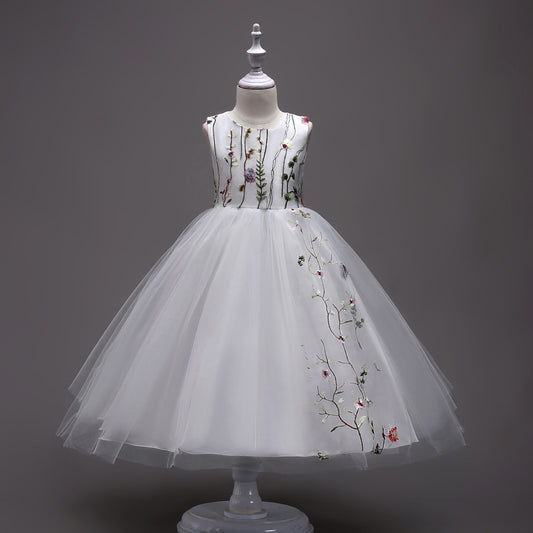 Embroidered kids dress for ages 4-15 by Ancient Energy, featuring colorful floral embroidery and a comfortable fit.