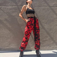 Camouflage workwear denim casual harem pants by Ancient Energy, featuring relaxed fit and comfortable design.