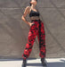 Camouflage workwear denim casual harem pants by Ancient Energy, featuring relaxed fit and comfortable design.