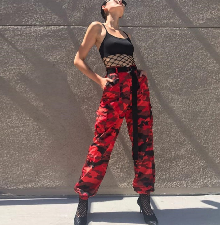 Camouflage workwear denim casual harem pants by Ancient Energy, featuring relaxed fit and comfortable design.