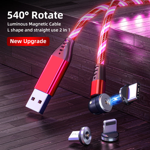 Ancient Energy 540 Rotate Luminous Magnetic Micro USB and Type C charging cable with fast 3A power for smartphones.