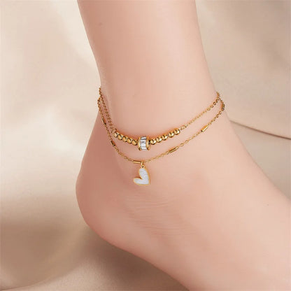 Fashion Jewelry Boho Classic Love Heart Ankle Chain Double Layer Chain Bracelet Anklet Charm Tassel Leg Chain On Foot Chain Women Party Jewelry Accessories - MANDOTOS
