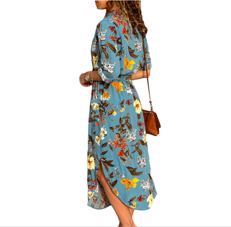 Chic V-Neck High-Waist Printed Dress