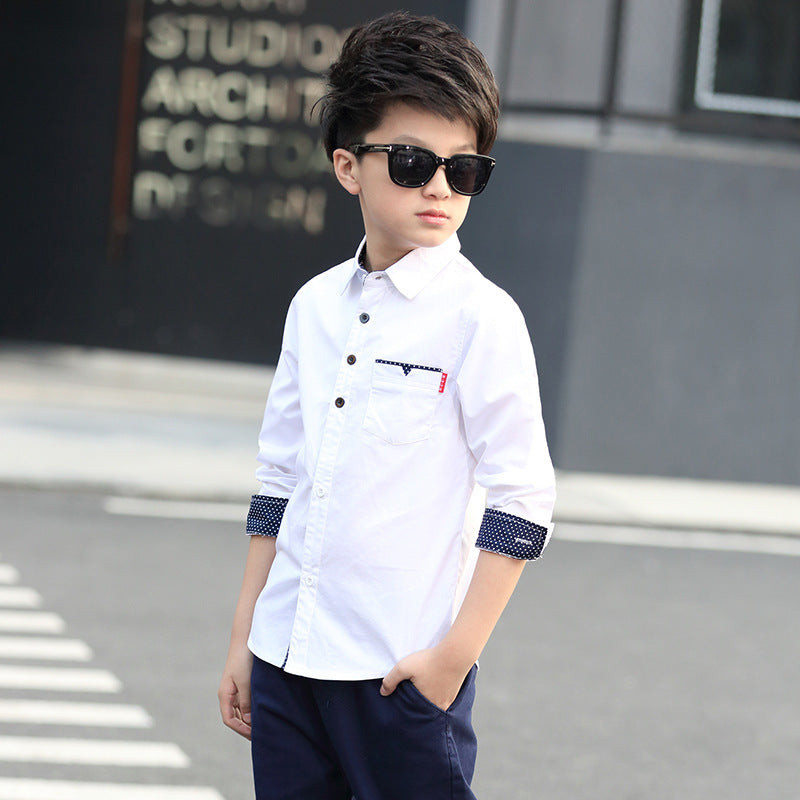 Ancient Energy trendy polka dot shirt for students, featuring a fan lapel design perfect for spring and autumn wear.