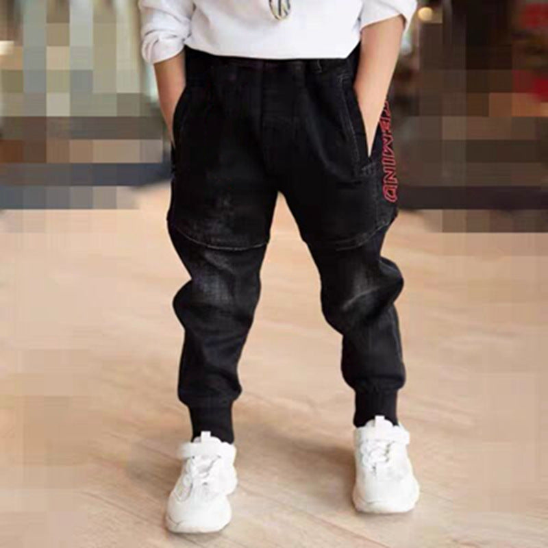 Kids black jeans by Ancient Energy, single spring and autumn boys' pants with a comfortable fit and casual style.