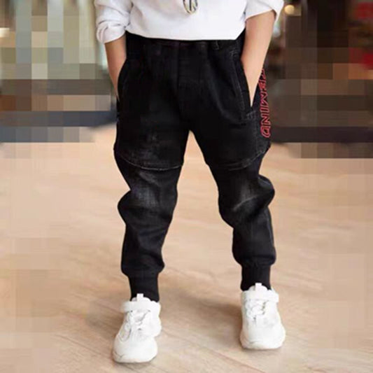 Kids black jeans by Ancient Energy, single spring and autumn boys' pants with a comfortable fit and casual style.