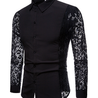 Men's Classic Black Lace-Collar Shirt