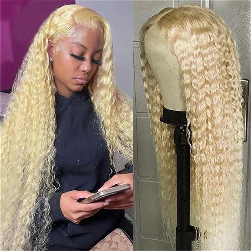 613 Deep Wave Frontal Wig 13x6 HD Water Wave Lace Front Wig 30 40 Inch Honey Blond 13x4 Blonde Lace Front Curly Human Hair Wigs - MANDOTOS