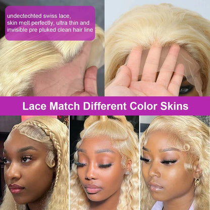 613 Deep Wave Frontal Wig 13x6 HD Water Wave Lace Front Wig 30 40 Inch Honey Blond 13x4 Blonde Lace Front Curly Human Hair Wigs - MANDOTOS