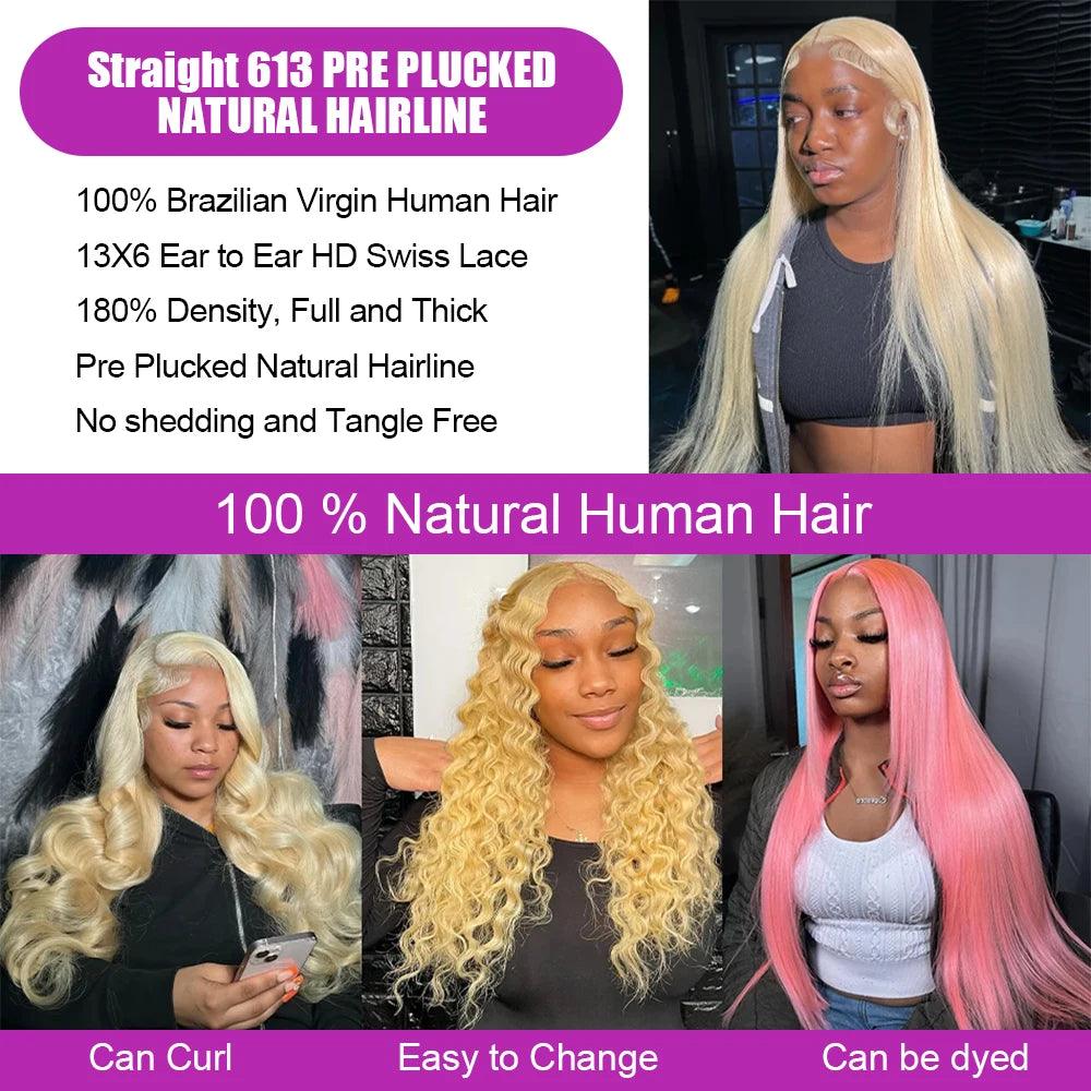 613 Deep Wave Frontal Wig 13x6 HD Water Wave Lace Front Wig 30 40 Inch Honey Blond 13x4 Blonde Lace Front Curly Human Hair Wigs - MANDOTOS