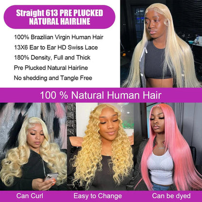 613 Deep Wave Frontal Wig 13x6 HD Water Wave Lace Front Wig 30 40 Inch Honey Blond 13x4 Blonde Lace Front Curly Human Hair Wigs - MANDOTOS