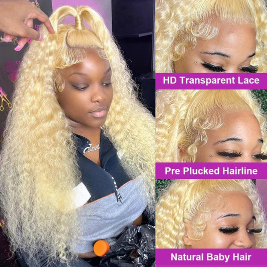 613 Deep Wave Frontal Wig 13x6 HD Water Wave Lace Front Wig 30 40 Inch Honey Blond 13x4 Blonde Lace Front Curly Human Hair Wigs - MANDOTOS