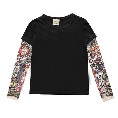 Ancient Energy tattoo boy t-shirt featuring a bold tattoo-inspired graphic design on a casual black shirt.