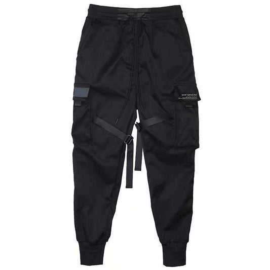 "Ribbons Harem Joggers Men Cargo Pants Streetwear Hip Hop Casual Pockets Cotton Track Pants - MANDOTOS"
