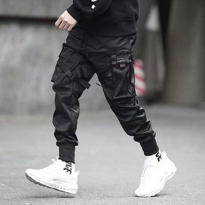 "Ribbons Harem Joggers Men Cargo Pants Streetwear Hip Hop Casual Pockets Cotton Track Pants - MANDOTOS"