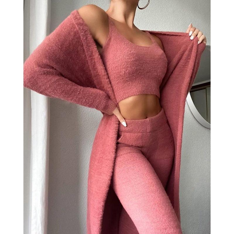 "Cozy Pajama Set, 3 Piece Lounge Set, Cute Loungewear, Warm Suit Sets, Matching Set, Lounge Set, 3 Piece Pant Sets, Women Winter Dress - MANDOTOS"