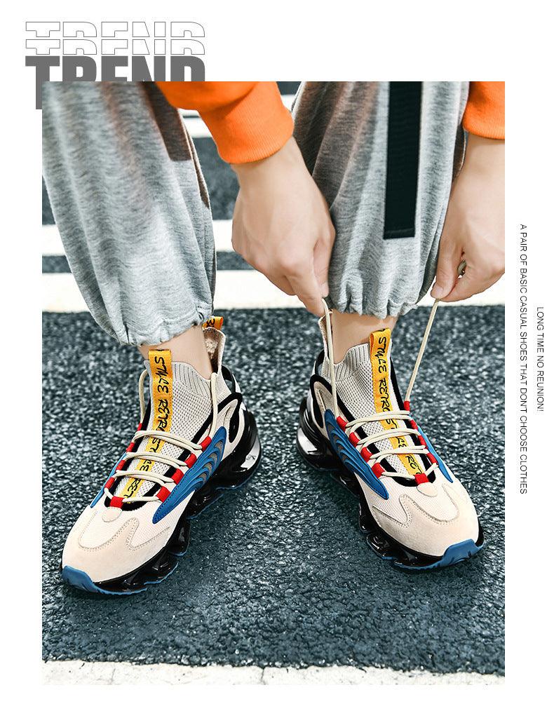 "Breathable Fly Woven Mesh High-top Thick-soled Old Shoes Casual Sports Socks Running Shoes - MANDOTOS"